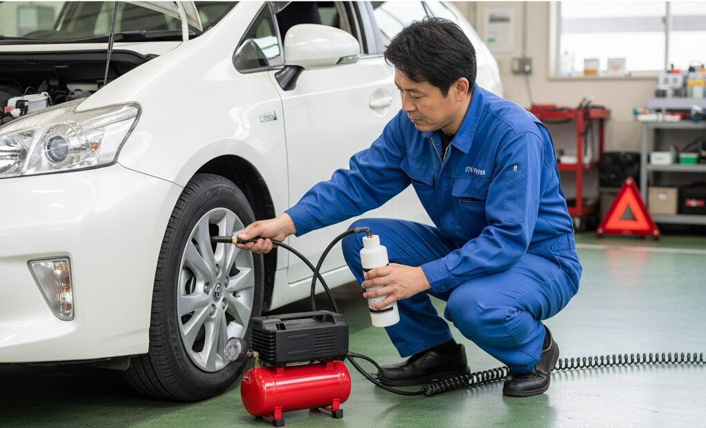 パンク修理キットの正しい使い方と場所