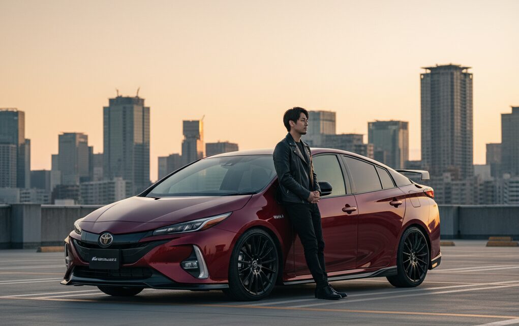 赤いプリウスとモデリスタの組み合わせ