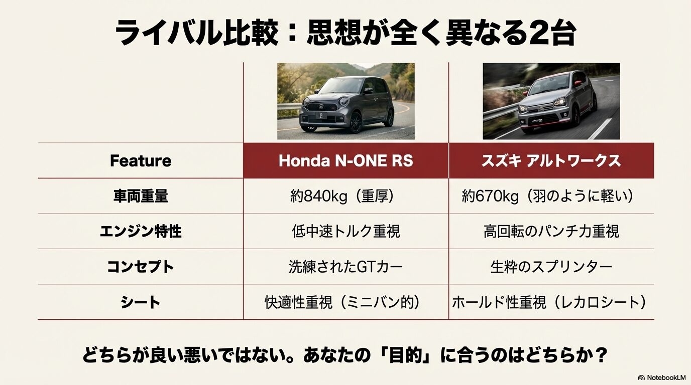 ホンダ N-ONE RSの購入検討者が抱く「がっかり」の不安と、その本質を解き明かす解説スライドの表紙