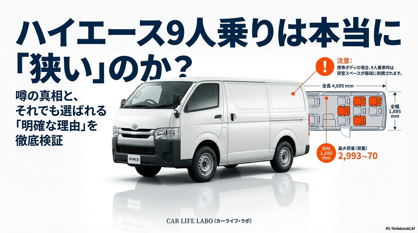 ハイエース9人乗りは本当に狭いのか、噂の真相と選ばれる理由を徹底検証するスライド表紙