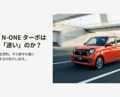 ホンダN-ONEターボの走行性能を検証する記事のアイキャッチ画像。オレンジのN-ONEが走行している様子。