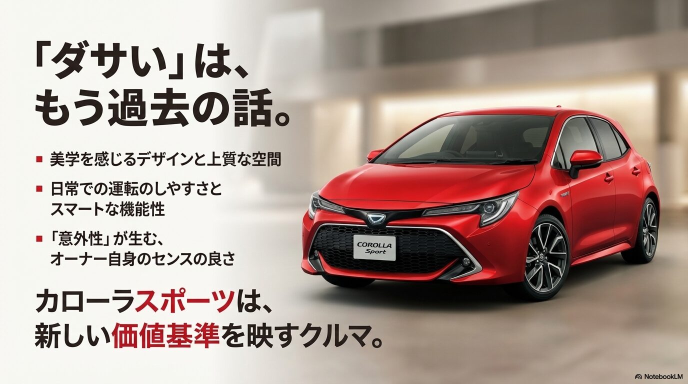 「ダサいはもう過去の話」として、デザイン、機能性、意外性の3つのポイントをまとめた最終スライド