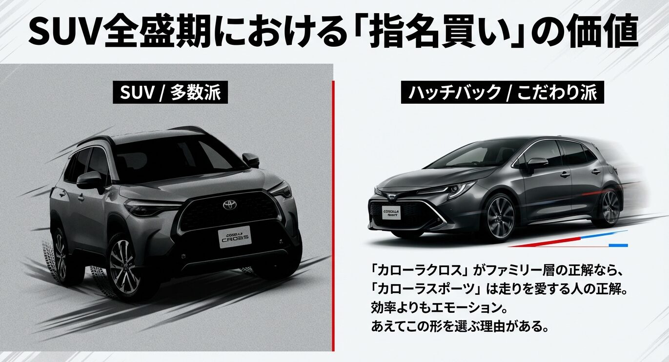 SUV多数派のカローラクロスとハッチバックこだわり派のカローラスポーツの比較画像