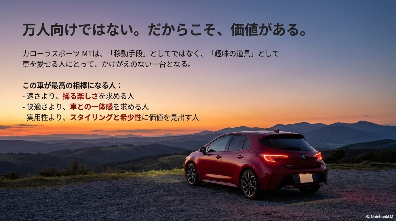 速さより操る楽しさを求め、実用性よりスタイリングに価値を見出す人へ向けたメッセージスライド