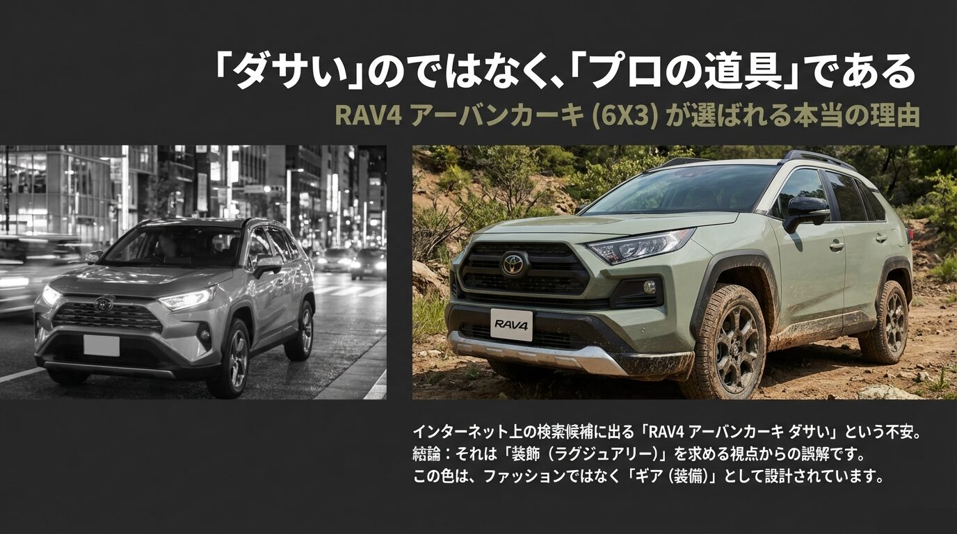 都市部とオフロード、両方のシーンで存在感を放つRAV4アーバンカーキの比較画像