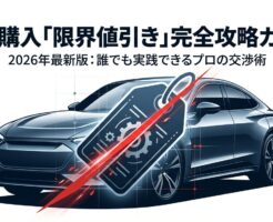 新車のシルエットを背景に「新車購入 限界値引き 完全攻略ガイド 2026年最新版」と書かれたメインビジュアル
