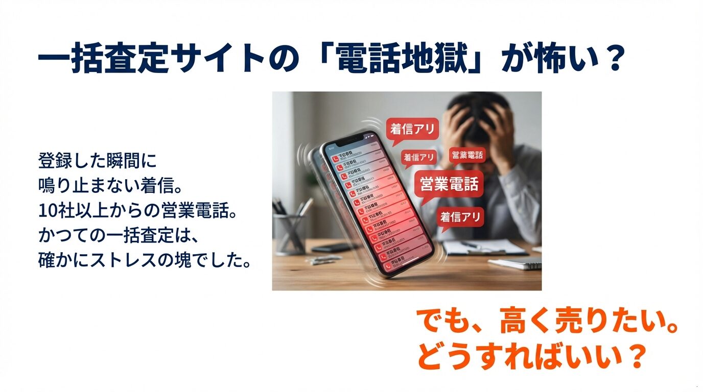 大量の着信アリ通知と、営業電話に頭を抱える男性のイメージ。